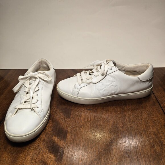 Tory Burch Women's Double T Howell Court Sneakers Size 8.5 M White Leather - Picture 11 of 16